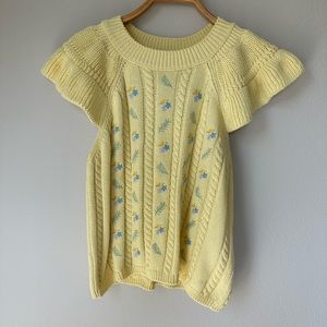 Cute Zara yellow knit ruffle sleeve top s